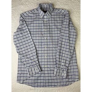 Jos A Bank Traveler Men M Tailored Fit Blue Plaid Button‎ Down Shirt 15 1/2 X 33